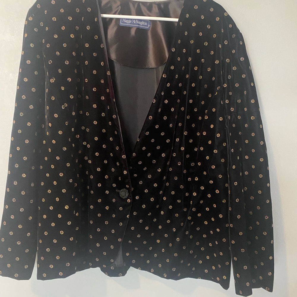 Maggie McNaughton Black Blazer with Gold Polka Dots